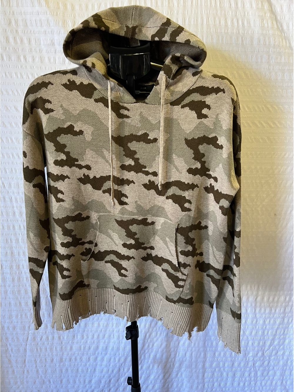 FATE Distressed Camo Knit Hoodie Sweater Grunge Y2K Oversized